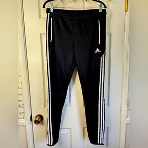 Adidas Women's Black and White Soccer Sweatpants with Iconic Stripes